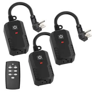 Outdoor Remote Control Outlet Plug Black,Indoor Wireless Outlet Switch Weatherproof Heavy Duty 15A 3-Prong 6-inch Cord 100Ft Range,3Pack(Battery Included) Outdoor Remote Control Outlet Plug Black,Indoor Wireless Outlet Switch Weatherproof Heavy Duty 15A 3-Prong 6-inch Cord 100Ft Range,3Pack(Battery Included)