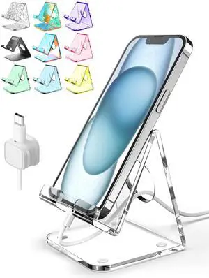 TOPGO Acrylic Cell Phone Stand, Clear Phone Holder for Office Desk, Vanity, Kitchen, Bedside Table, Compatible with iPhone 17/Smartphones/iPad/Switch/Kindle, Office Desk Accessories TOPGO Acrylic Cell Phone Stand, Clear Phone Holder for Office Desk, Vanity, Kitchen, Bedside Table, Compatible with iPhone 17/Smartphones/iPad/Switch/Kindle, Office Desk Accessories