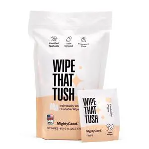 Wipe That Tush On-The-Go Flushable Wipes, 1 Pack of 30, Fragrance Free Wipe That Tush On-The-Go Flushable Wipes, 1 Pack of 30, Fragrance Free