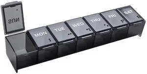 Weekly (7-Day) Pill Organizer, Large Medicine Planner, Black Weekly (7-Day) Pill Organizer, Large Medicine Planner, Black