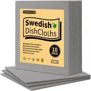 Swedish Dishcloths, 10 Pack Absorbent Dish Towels for Kitchen, Multipurpose Cellulose Sponge Cloths, Reusable Washable Towels for Home & Kitchen, Grey Swedish Dishcloths, 10 Pack Absorbent Dish Towels for Kitchen, Multipurpose Cellulose Sponge Cloths, Reusable Washable Towels for Home & Kitchen, Grey