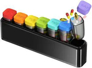 Weekly Pill Organizer, Detachable 7-Color Pill Box, Easy to Use Weekly Pill Organizer, Detachable 7-Color Pill Box, Easy to Use