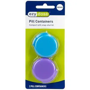 Daily Round, Compact, Small, Disrcrete, Portable On-The-Go Pocket Pharmacy, Pill Box, Organizer and Vitamin Containers, Snap Shut Lids, Travel Friendly, Colors May Vary, 2 Pack, BPA Free Daily Round, Compact, Small, Disrcrete, Portable On-The-Go Pocket Pharmacy, Pill Box, Organizer and Vitamin Containers, Snap Shut Lids, Travel Friendly, Colors May Vary, 2 Pack, BPA Free