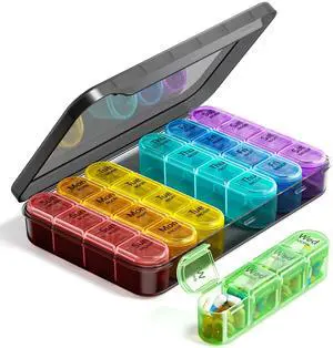 Weekly Pill Organizer 4 Times A Day, Daily Pill Box 7 Day, Black Weekly Pill Organizer 4 Times A Day, Daily Pill Box 7 Day, Black