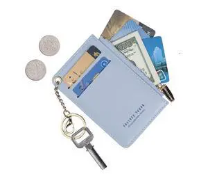 Small Wallets for Women Slim Leather Card Case Holder Wallet Coin Change Purse with Keychain (Blue) Small Wallets for Women Slim Leather Card Case Holder Wallet Coin Change Purse with Keychain (Blue)