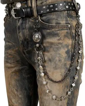 Jean Pants Chain: Pocket Chain Belt for Men Women, Rockstar Streetwear Goth Punk Grunge emo Y2K Biker Wallet Accessories - Black Leather Jean Pants Chain: Pocket Chain Belt for Men Women, Rockstar Streetwear Goth Punk Grunge emo Y2K Biker Wallet Accessories - Black Leather