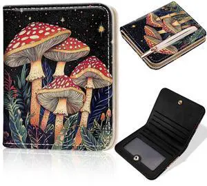 Mushroom Night RFID Small Wallet Women, Slim Thin Vegan Leather Bifold Wallet with Zipper Coin Pocket & ID Window, Cute Mini Credit Card Holder Gift for Women Ladies Teen Girls Mushroom Night RFID Small Wallet Women, Slim Thin Vegan Leather Bifold Wallet with Zipper Coin Pocket & ID Window, Cute Mini Credit Card Holder Gift for Women Ladies Teen Girls