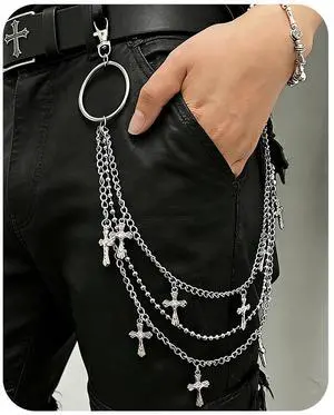 Pants Pocket Chain for Men Women: Jean Purse Wallet Chain Belt Punk Goth Streetwear Emo Y2K Rockstar Accessory - Silver Cross Pants Pocket Chain for Men Women: Jean Purse Wallet Chain Belt Punk Goth Streetwear Emo Y2K Rockstar Accessory - Silver Cross