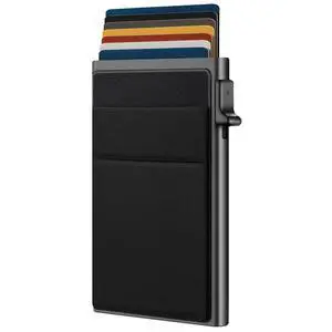 Ultra-Slim Metal Wallet for Men - RFID Blocking Minimalist Pop Up Card Holder, Elastic Pocket for Cash and Coins Ultra-Slim Metal Wallet for Men - RFID Blocking Minimalist Pop Up Card Holder, Elastic Pocket for Cash and Coins