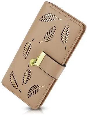 Women's Wallet Women Credit Card Holder Hollow Leaf Pattern Bifold Leather Lady Long Wallet Purse Zip Birthday Xmas Gifts for Women Girls(Khaki) Women's Wallet Women Credit Card Holder Hollow Leaf Pattern Bifold Leather Lady Long Wallet Purse Zip Birthday Xmas Gifts for Women Girls(Khaki)