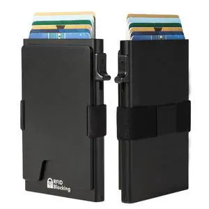 Minimalist Mens Card Holder Wallet, RFID Blocking Slim Smart Pop Up Aluminum Wallet,Holds 12+ Cards,Expandable Compact Plate,Cash Strap/Money Clip (Black) Minimalist Mens Card Holder Wallet, RFID Blocking Slim Smart Pop Up Aluminum Wallet,Holds 12+ Cards,Expandable Compact Plate,Cash Strap/Money Clip (Black)