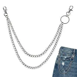 2-Layer Pocket Chain for Jeans Punk Biker Wallet Chain Metal Pants Chain with Lobster Clasps, Streetwear Hip Hop Accessories for Eboy Egirl Men Women 2-Layer Pocket Chain for Jeans Punk Biker Wallet Chain Metal Pants Chain with Lobster Clasps, Streetwear Hip Hop Accessories for Eboy Egirl Men Women