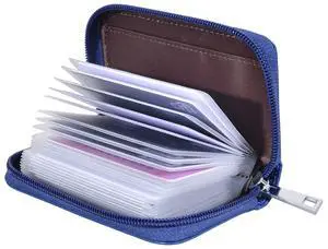 Genuine Leather Credit Card Holder Zipper Wallet With 26 Card Slots (Blue) Genuine Leather Credit Card Holder Zipper Wallet With 26 Card Slots (Blue)