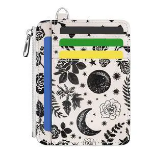 Goth Moon Floral Slim Wallet Women Credit Card Holder RFID Small Goth Moon Floral Slim Wallet Women Credit Card Holder RFID Small