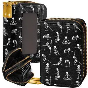 Credit Card Holder for Women - RFID Women Wallet Leather Card Wallet for Ladies Girls Female Aesthetic Cute Wallet with Card Slots Coin Cash Zipper Purse & ID Window, Yoga Skull Credit Card Holder for Women - RFID Women Wallet Leather Card Wallet for Ladies Girls Female Aesthetic Cute Wallet with Card Slots Coin Cash Zipper Purse & ID Window, Yoga Skull
