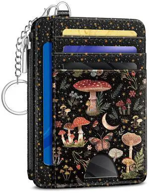Mushrooms Credit Card Holder Small Wallet Women, Moon Slim RFID Mushrooms Credit Card Holder Small Wallet Women, Moon Slim RFID