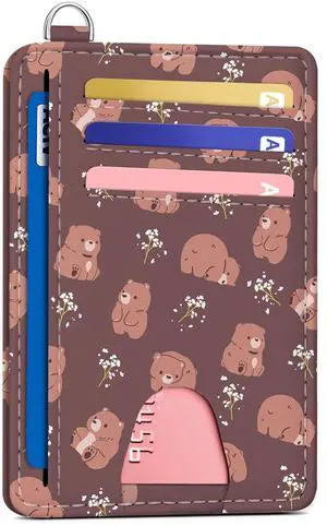 Slim Wallet, Credit Card Holder for Women, Minimalist Front Pocket RFID Blocking Card Cases, Small Wallet Women Men(Cute Bear) Slim Wallet, Credit Card Holder for Women, Minimalist Front Pocket RFID Blocking Card Cases, Small Wallet Women Men(Cute Bear)