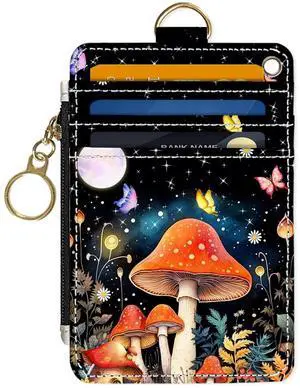 Slim Wallet Credit Card Holder, Colored Mushroom, RFID Wallet Women Cute Small Front Pocket Wallet With Zipper, PU Leather Thin travel RFID Blocking Card Case ID Window,Ladies Gifts Slim Wallet Credit Card Holder, Colored Mushroom, RFID Wallet Women Cute Small Front Pocket Wallet With Zipper, PU Leather Thin travel RFID Blocking Card Case ID Window,Ladies Gifts