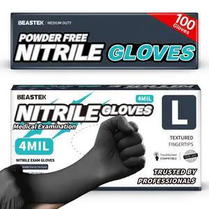 Black Nitrile Exam Gloves, 4Mil Powder-Free Food Prep Disposable L Black Nitrile Exam Gloves, 4Mil Powder-Free Food Prep Disposable L