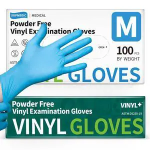 Vinyl Disposable Exam Gloves, 4 Mil Powder-Free Latex-Free Food Grade Cooking Cleaning Medical Glove, Blue 100 Pcs (Medium) Vinyl Disposable Exam Gloves, 4 Mil Powder-Free Latex-Free Food Grade Cooking Cleaning Medical Glove, Blue 100 Pcs (Medium)