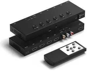 5 in 1 Out HDMI/AV Switch, 4K-HD MI+1AV to HDMI Converter Support HDR & HDCP 2.2 & Full 3D with IR Remote Control Compatible with Sega/Xbox/PS1/PS2/Nintendo Switch,Xbox,PS5/PS4,Roku,Apple TV 5 in 1 Out HDMI/AV Switch, 4K-HD MI+1AV to HDMI Converter Support HDR & HDCP 2.2 & Full 3D with IR Remote Control Compatible with Sega/Xbox/PS1/PS2/Nintendo Switch,Xbox,PS5/PS4,Roku,Apple TV