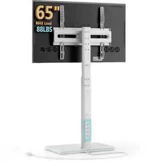 AX WABER Floor TV Stand with Power Outlet, Universal TV Stand Mount for 27-65 inch TV up to 88lbs, 70 Degree Swivel 9 Level Height Adjustable with Tempered Glass Base for Bedroom, Office White AX WABER Floor TV Stand with Power Outlet, Universal TV Stand Mount for 27-65 inch TV up to 88lbs, 70 Degree Swivel 9 Level Height Adjustable with Tempered Glass Base for Bedroom, Office White