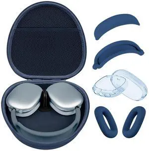 Hard Case for AirPods Max 2 Supports Sleep Mode, Travel Carrying Headphone Case with AirPods Max 2/1 Clear Ear Cups Cover/Silicone Earpad Case/Headband Cover, Protective Portable Storage Bag, Blue Hard Case for AirPods Max 2 Supports Sleep Mode, Travel Carrying Headphone Case with AirPods Max 2/1 Clear Ear Cups Cover/Silicone Earpad Case/Headband Cover, Protective Portable Storage Bag, Blue