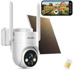 SOLIOM 4G LTE Cellular Security Camera, No WiFi Security Camera for Remote Areas, Solar Powered Wireless Outdoor Camera, 2K Color Night Vision, 360 Pan & Tilt, PIR Motion Detection, Off-Grid S9 SOLIOM 4G LTE Cellular Security Camera, No WiFi Security Camera for Remote Areas, Solar Powered Wireless Outdoor Camera, 2K Color Night Vision, 360 Pan & Tilt, PIR Motion Detection, Off-Grid S9