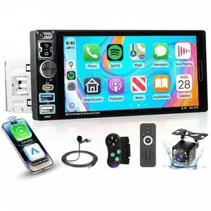 Single Din Car Stereo with A-pple Carplay Android Auto, 6.9" IPS Touch Screen Car Radio 1 Din with Rear View CameraHead Unit Support Mirror Link Bluetooth FM USB EQ SWC Single Din Car Stereo with A-pple Carplay Android Auto, 6.9" IPS Touch Screen Car Radio 1 Din with Rear View CameraHead Unit Support Mirror Link Bluetooth FM USB EQ SWC