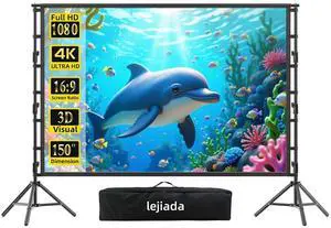 lejiada Giant 150 inch Portable Projector Screen with Dual Stand, 4K HD Front/Rear Projection Movie Screen for Backyard Theaters and Camping, Foldable Anti-Crease Fabric with Carry Bag lejiada Giant 150 inch Portable Projector Screen with Dual Stand, 4K HD Front/Rear Projection Movie Screen for Backyard Theaters and Camping, Foldable Anti-Crease Fabric with Carry Bag