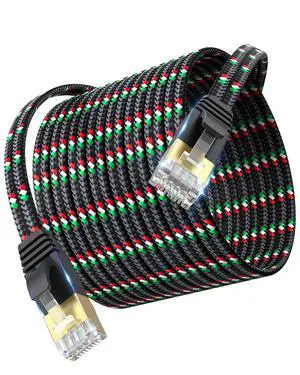 SNANSHI Cat 7 Ethernet Cable 100 ft - Flat Nylon Braided Desig, Easy Installation and Durability 10Gbps, Shielding Internet Cable with Gold-Plated RJ45 Connectors for Home, Office & Gaming SNANSHI Cat 7 Ethernet Cable 100 ft - Flat Nylon Braided Desig, Easy Installation and Durability 10Gbps, Shielding Internet Cable with Gold-Plated RJ45 Connectors for Home, Office & Gaming