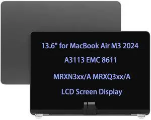 13.6" Screen Replacement for MacBook Air M3 A3113 EMC 8611 LCD Screen Display Complete Top Assembly (Space Gray) 13.6" Screen Replacement for MacBook Air M3 A3113 EMC 8611 LCD Screen Display Complete Top Assembly (Space Gray)