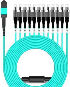 AMPCOM MPO to FC Breakout Cable 50/125m Multimode OM3-300(12 Fiber, MPO to FC, Type B, LSZH/Riser, UPC, Aqua) 3m (9ft) AMPCOM MPO to FC Breakout Cable 50/125m Multimode OM3-300(12 Fiber, MPO to FC, Type B, LSZH/Riser, UPC, Aqua) 3m (9ft)
