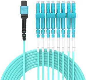 Jeirdus 1M MPO/MTP to 8 x LC (4 Duplex) 8 strands Breakout Cable,QSFP 40GBase-SR4, OM4 Fanout Fiber Optic Cable - Aqua, 1 meter Jeirdus 1M MPO/MTP to 8 x LC (4 Duplex) 8 strands Breakout Cable,QSFP 40GBase-SR4, OM4 Fanout Fiber Optic Cable - Aqua, 1 meter
