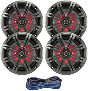 2 Pair (QTY 4) of Kicker 6.5" 2-Way 195 Watts Max Power Coaxial Marine Audio MultiColor LED Speakers with Charcoal Grilles, 20-Feet 16-Gauge Speaker Wire 2 Pair (QTY 4) of Kicker 6.5" 2-Way 195 Watts Max Power Coaxial Marine Audio MultiColor LED Speakers with Charcoal Grilles, 20-Feet 16-Gauge Speaker Wire