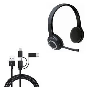 BoxWave Cable Compatible with Logitech H600 Headset - AllCharge 3-in-1 Cable - Jet Black BoxWave Cable Compatible with Logitech H600 Headset - AllCharge 3-in-1 Cable - Jet Black