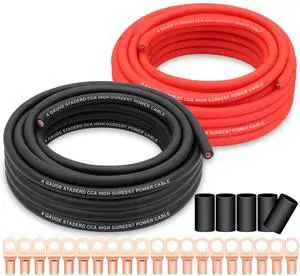Taukealugs 4 Gauge Wire Copper Clad Aluminum CCA 50FT Black/Red with 4ga lugs and Heat Shrink Tube - Battery Power/Ground Cable,Car Audio Speaker,RV Trailer Amp Wiring kit Taukealugs 4 Gauge Wire Copper Clad Aluminum CCA 50FT Black/Red with 4ga lugs and Heat Shrink Tube - Battery Power/Ground Cable,Car Audio Speaker,RV Trailer Amp Wiring kit