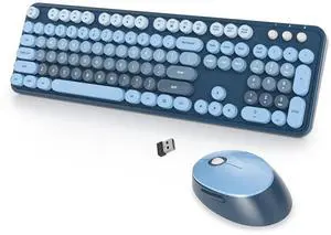 SbocKeeb Wireless Keyboard and Mouse Set, Retro Typewriter, 2.4GHz Full Size 104-Key Cute Keyboard with Number Pad, Colorful with Round Keycaps for Windows PC Laptop(Sea Blue) SbocKeeb Wireless Keyboard and Mouse Set, Retro Typewriter, 2.4GHz Full Size 104-Key Cute Keyboard with Number Pad, Colorful with Round Keycaps for Windows PC Laptop(Sea Blue)