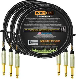 3 Units - 3 Foot - WBC-PRO-Pedal 22 AWG - Low-Cap (18pF/ft) Pro-Grade Graphite-Based - Dual-Shielded Pedal, Effects, Patch, Instrument Cable & Amphenol ACPM-GN-AU Straight Gold TS Plugs 3 Units - 3 Foot - WBC-PRO-Pedal 22 AWG - Low-Cap (18pF/ft) Pro-Grade Graphite-Based - Dual-Shielded Pedal, Effects, Patch, Instrument Cable & Amphenol ACPM-GN-AU Straight Gold TS Plugs