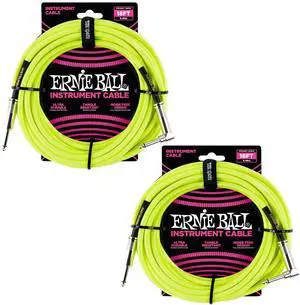 Ernie Ball Braided Instrument Cable Set Straight/Angle Length 18ft in Neon Yellow (P06085) - Pack of 2 Ernie Ball Braided Instrument Cable Set Straight/Angle Length 18ft in Neon Yellow (P06085) - Pack of 2