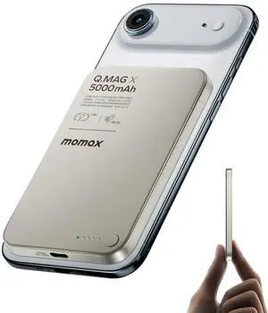 MOMAX Magnetic Wireless Power Bank 5000mAh, Ultra-Slim 0.3" MagSafe-Compatible Portable Charger, 20W USB-C PD Fast Charging, for iPhone 17/16/15/14/13/12 Series, Samsung Galaxy & Google Pixel MOMAX Magnetic Wireless Power Bank 5000mAh, Ultra-Slim 0.3" MagSafe-Compatible Portable Charger, 20W USB-C PD Fast Charging, for iPhone 17/16/15/14/13/12 Series, Samsung Galaxy & Google Pixel