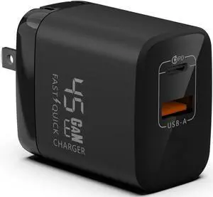 Fast 45W Dual USB-C Plus USB-A Charger - GaN Power Delivery - Fast Compact Power Adapter for Laptops, Smart Phones, Tablets and Thousands of Other Devices (Black, 45W) Fast 45W Dual USB-C Plus USB-A Charger - GaN Power Delivery - Fast Compact Power Adapter for Laptops, Smart Phones, Tablets and Thousands of Other Devices (Black, 45W)