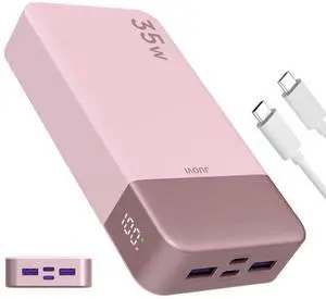 JUOVI J2651 Portable Charger, 35W 20000mAh USB C in & Out Power Bank, Battery Pack with QC4.0+PD3.0 35W High-Speed Charging for Bluetooth Earbud, Mobile Phone, Tablet (Pink) JUOVI J2651 Portable Charger, 35W 20000mAh USB C in & Out Power Bank, Battery Pack with QC4.0+PD3.0 35W High-Speed Charging for Bluetooth Earbud, Mobile Phone, Tablet (Pink)