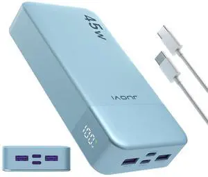 JUOVI Power Bank, 20000mAh 45W Portable Charger, PD3.0 QC4.0 Fast Charging with LED Display, 2 USB-C, 2 USB-A, Battery Pack for iPhone 15 14 13 Series, MacBook, Galaxy, iPad, and More (Blue) JUOVI Power Bank, 20000mAh 45W Portable Charger, PD3.0 QC4.0 Fast Charging with LED Display, 2 USB-C, 2 USB-A, Battery Pack for iPhone 15 14 13 Series, MacBook, Galaxy, iPad, and More (Blue)