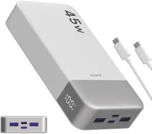 JUOVI Portable Portable Charger, 45W 20000mAh Power Bank, PD3.0 QC4.0 Fast Charging with LED Display, 2 USB-C, 2 USB-A, Battery Pack for iPhone 15 14 13 Series, MacBook, Galaxy, iPad, and More (White) JUOVI Portable Portable Charger, 45W 20000mAh Power Bank, PD3.0 QC4.0 Fast Charging with LED Display, 2 USB-C, 2 USB-A, Battery Pack for iPhone 15 14 13 Series, MacBook, Galaxy, iPad, and More (White)