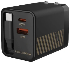JOWUA 65W GaN Charger with Retractable Cable one USB-C Port one USB-A Port and Retractable USB-C Cable JOWUA 65W GaN Charger with Retractable Cable one USB-C Port one USB-A Port and Retractable USB-C Cable