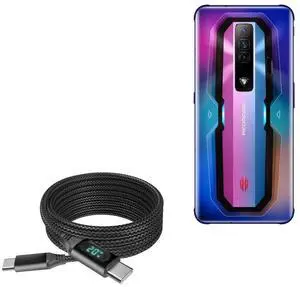 BoxWave Cable Compatible with RedMagic 7 - PowerDisplay PD Cable (6ft) - USB-C to USB-C (100W), LED Wattage Info Extra Long Braided Nylon - Jet Black BoxWave Cable Compatible with RedMagic 7 - PowerDisplay PD Cable (6ft) - USB-C to USB-C (100W), LED Wattage Info Extra Long Braided Nylon - Jet Black