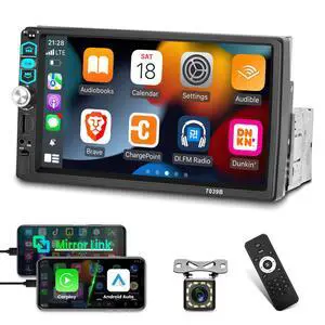 Single Din Car Stereo with Wired Carplay & Android Auto, 7 inch Touch Screen 1 Din Radio, Mirror Link/1080P/Bluetooth/SWC/FM Radio+ Backup Camera+ MIC Single Din Car Stereo with Wired Carplay & Android Auto, 7 inch Touch Screen 1 Din Radio, Mirror Link/1080P/Bluetooth/SWC/FM Radio+ Backup Camera+ MIC