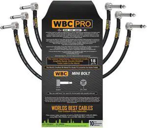 3 Units - 18 Inch - WBC-PRO-PEDAL 22 AWG - Low-Cap (18pF/ft) Pro-Grade Graphite-based - Dual-Shielded Pedal, Effects, Patch, instrument cable with WBC MINI BOLT Ultra-Small Angled TS Plugs 3 Units - 18 Inch - WBC-PRO-PEDAL 22 AWG - Low-Cap (18pF/ft) Pro-Grade Graphite-based - Dual-Shielded Pedal, Effects, Patch, instrument cable with WBC MINI BOLT Ultra-Small Angled TS Plugs