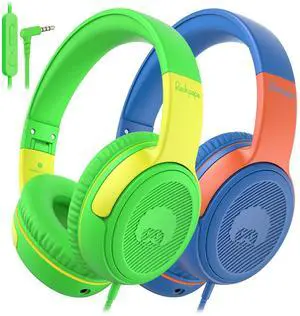 rockpapa Share 1 Kids Headphones Wired with Microphone & Share Port, 85dB/94dB Volume Limited, Cute Foldable Student Child Boys Girls Headphones for School/Travel Green/Yellow+Blue/Orange rockpapa Share 1 Kids Headphones Wired with Microphone & Share Port, 85dB/94dB Volume Limited, Cute Foldable Student Child Boys Girls Headphones for School/Travel Green/Yellow+Blue/Orange